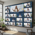 Group training session on a video conference screen with multiple sellers and their dashboards visible